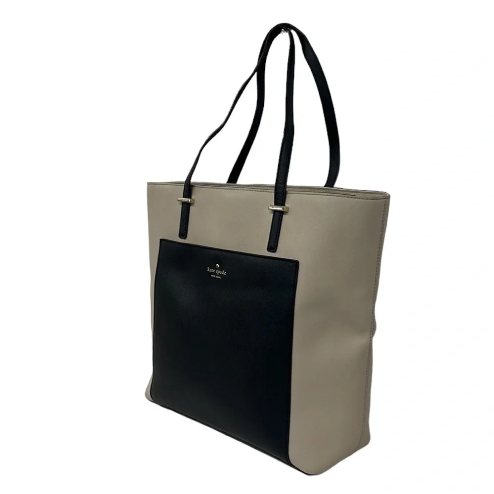 Kate Spade Tan/Black Saffiano Leather Tote Shoulder Handbag Purse 16' x 13